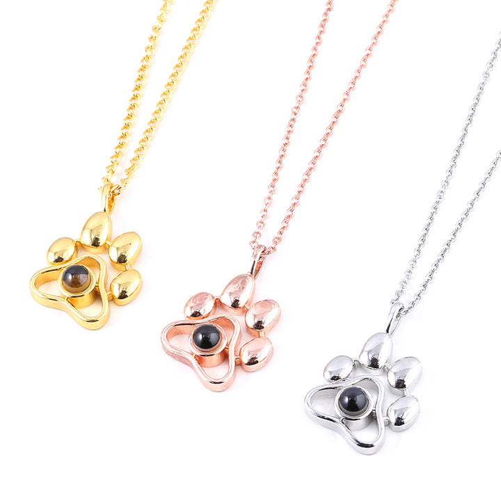 Cute Animal Dog Paw Personalized Custom Projection Necklace - PetsDreamy