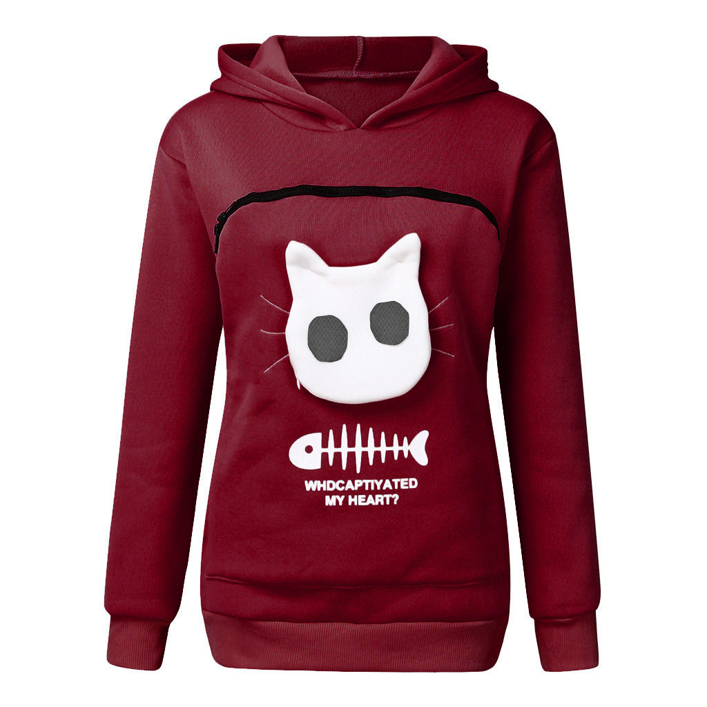 Women Hoodie Sweatshirt With Cat Pet Pocket - PetsDreamy