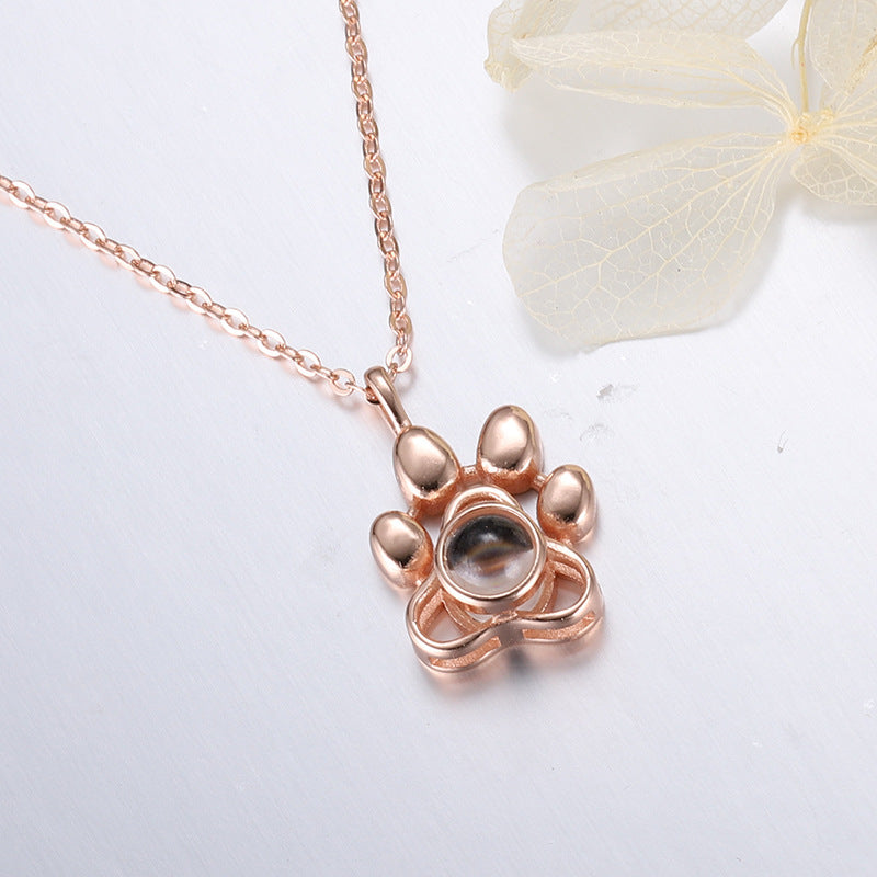 Cute Animal Dog Paw Personalized Custom Projection Necklace - PetsDreamy