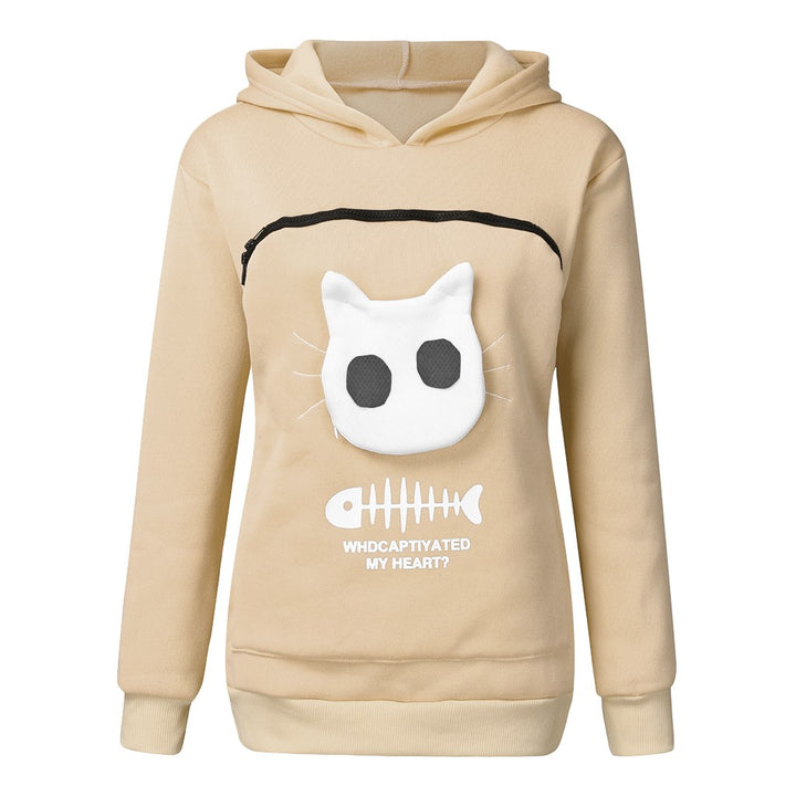 Women Hoodie Sweatshirt With Cat Pet Pocket - PetsDreamy