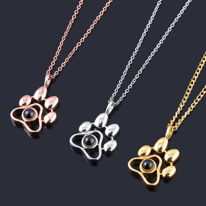 Cute Animal Dog Paw Personalized Custom Projection Necklace - PetsDreamy