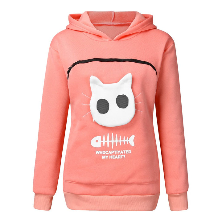 Women Hoodie Sweatshirt With Cat Pet Pocket - PetsDreamy