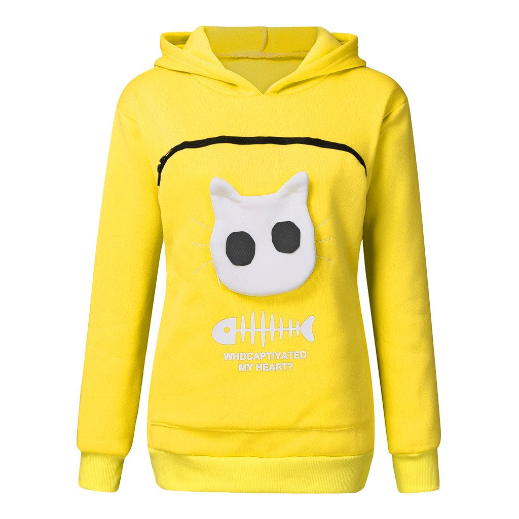 Women Hoodie Sweatshirt With Cat Pet Pocket - PetsDreamy