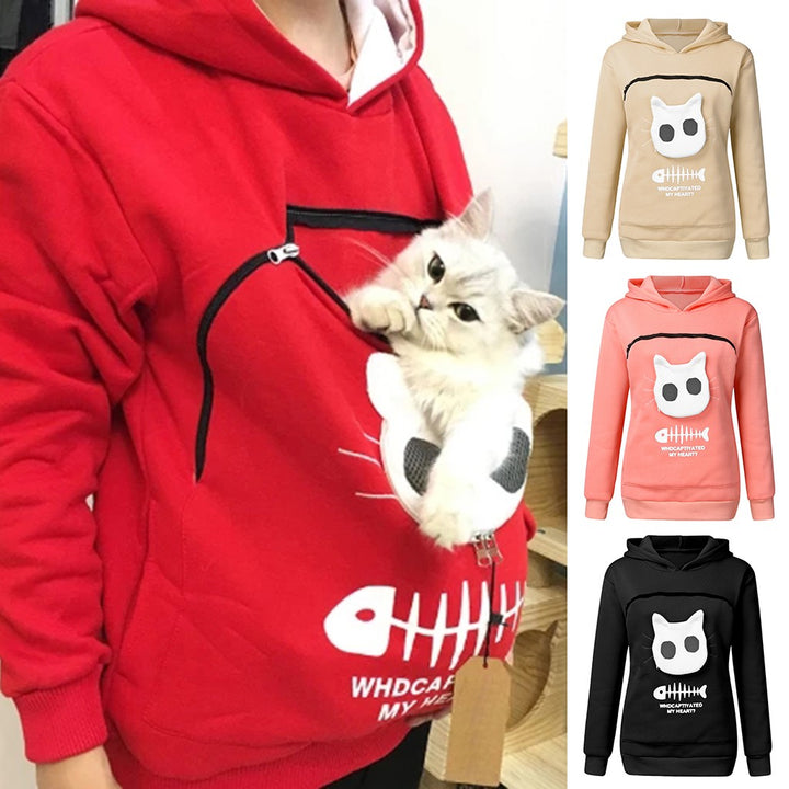 Women Hoodie Sweatshirt With Cat Pet Pocket - PetsDreamy